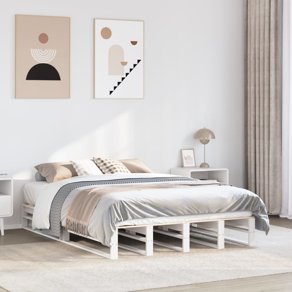 Bedframe White 160x200cm Solid Wood Pine - Casper Homes
