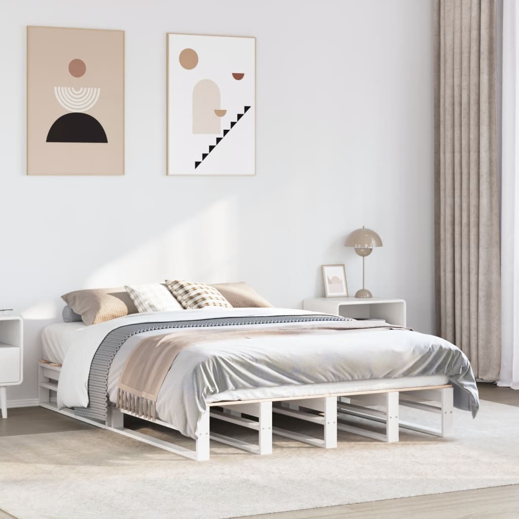Bedframe White 120x190cm Small Double Solid Wood Pine - All Things Good