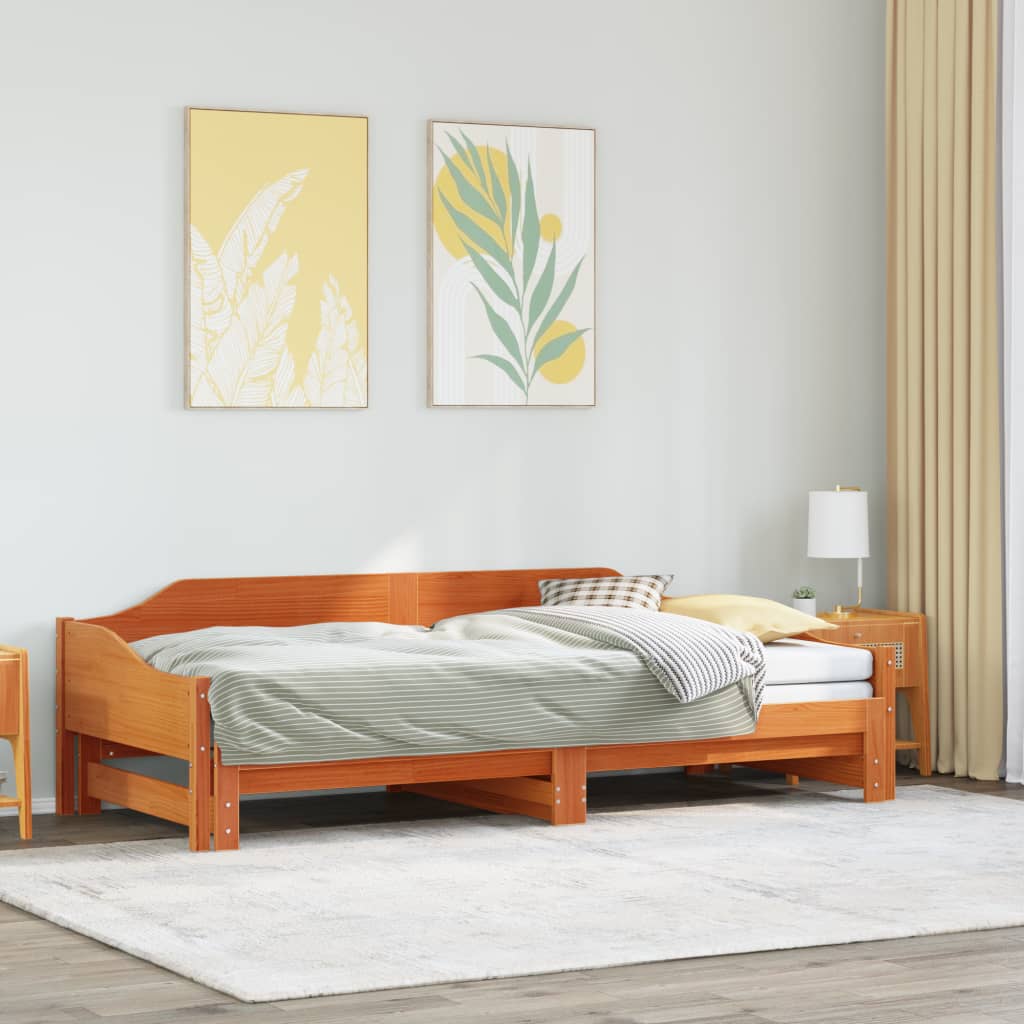 Daybed with Trundle Wax Brown Solid Wood 90x200cm - Discount Dealers