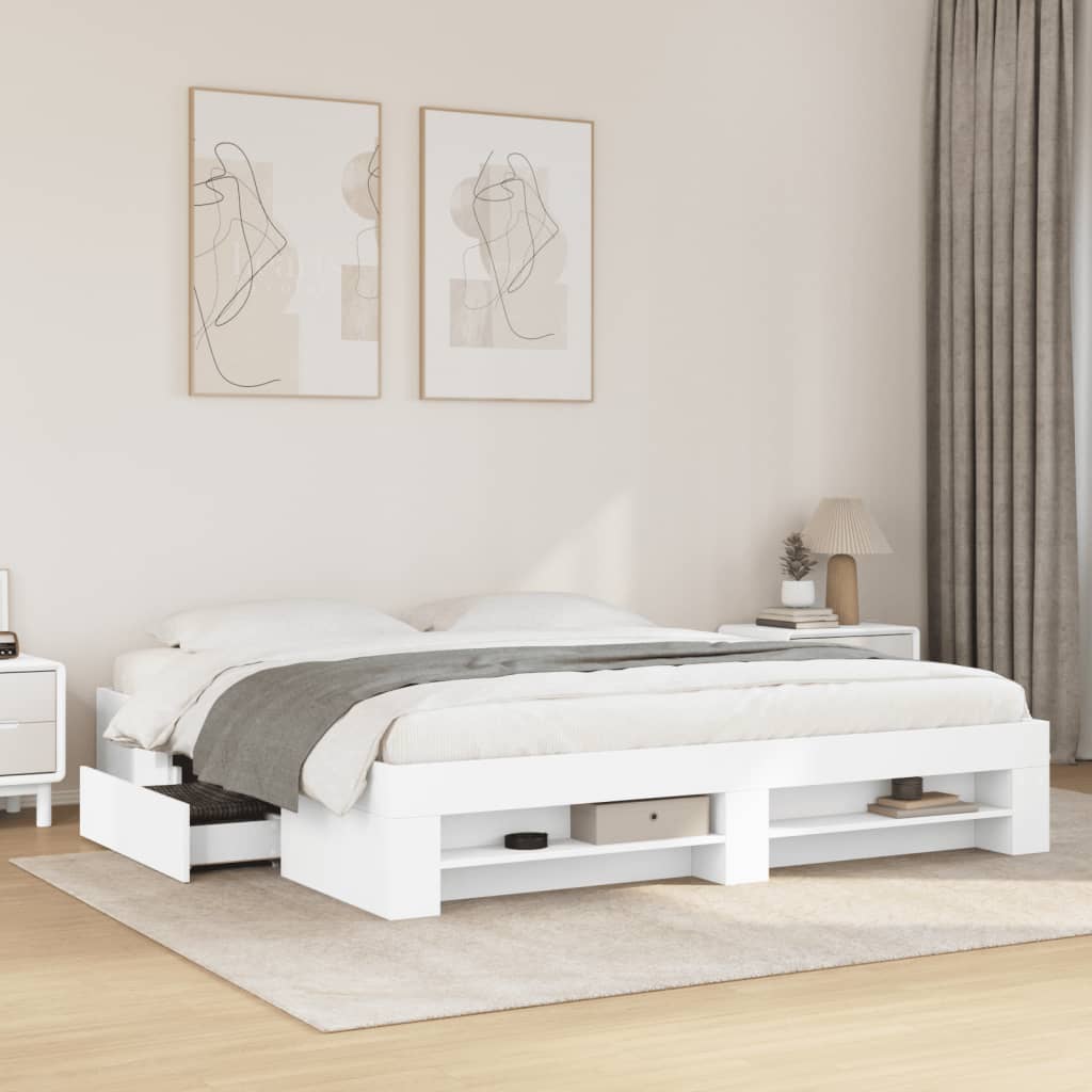 Bedframe White 180x200cm Super King Engineered Wood - Design Hut