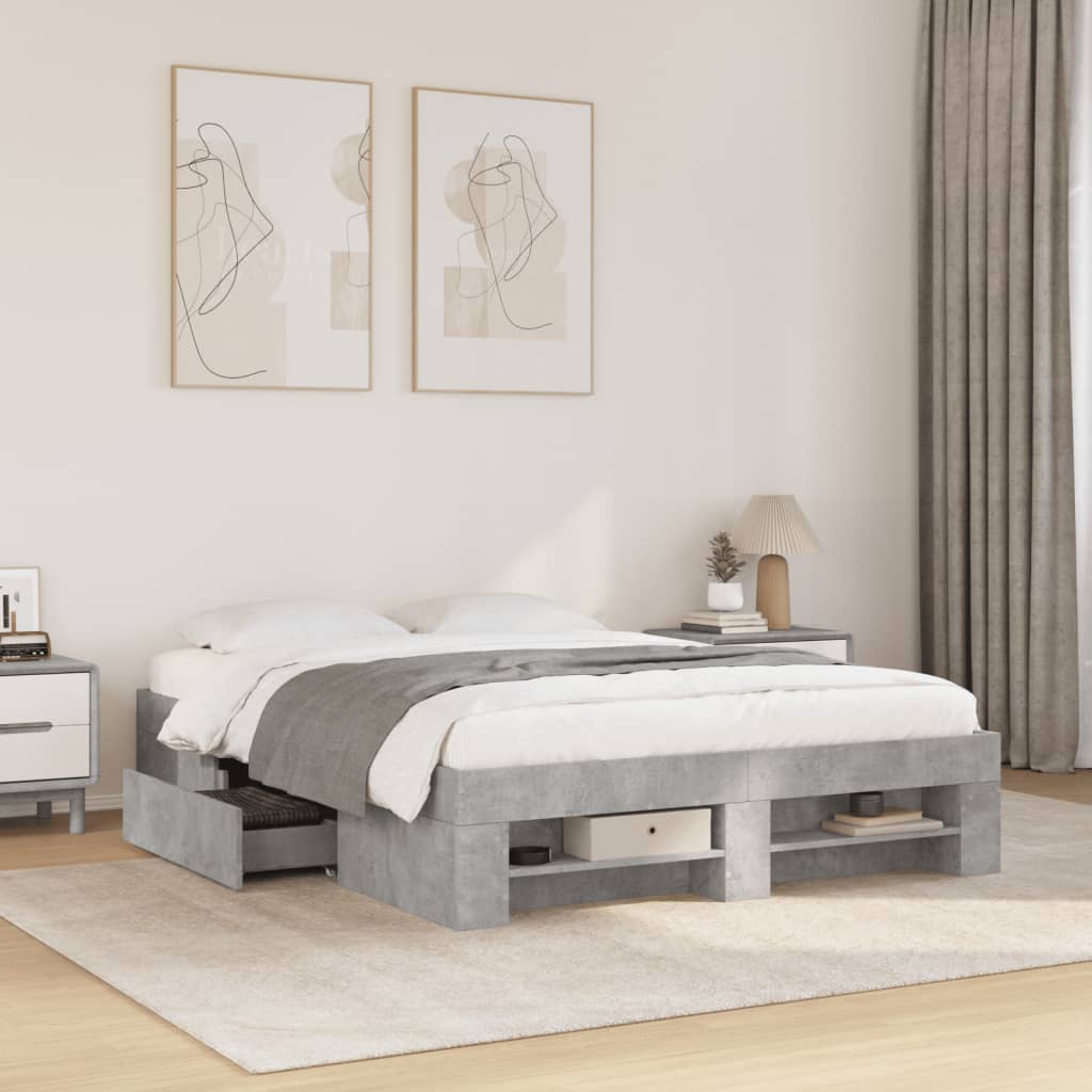 Bedframe Concrete Grey 140x200cm Engineered Wood - All Things Good