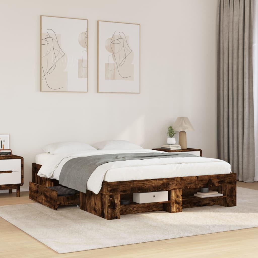 Bedframe Smoked Oak 120x200cm Engineered Wood - All Things Good