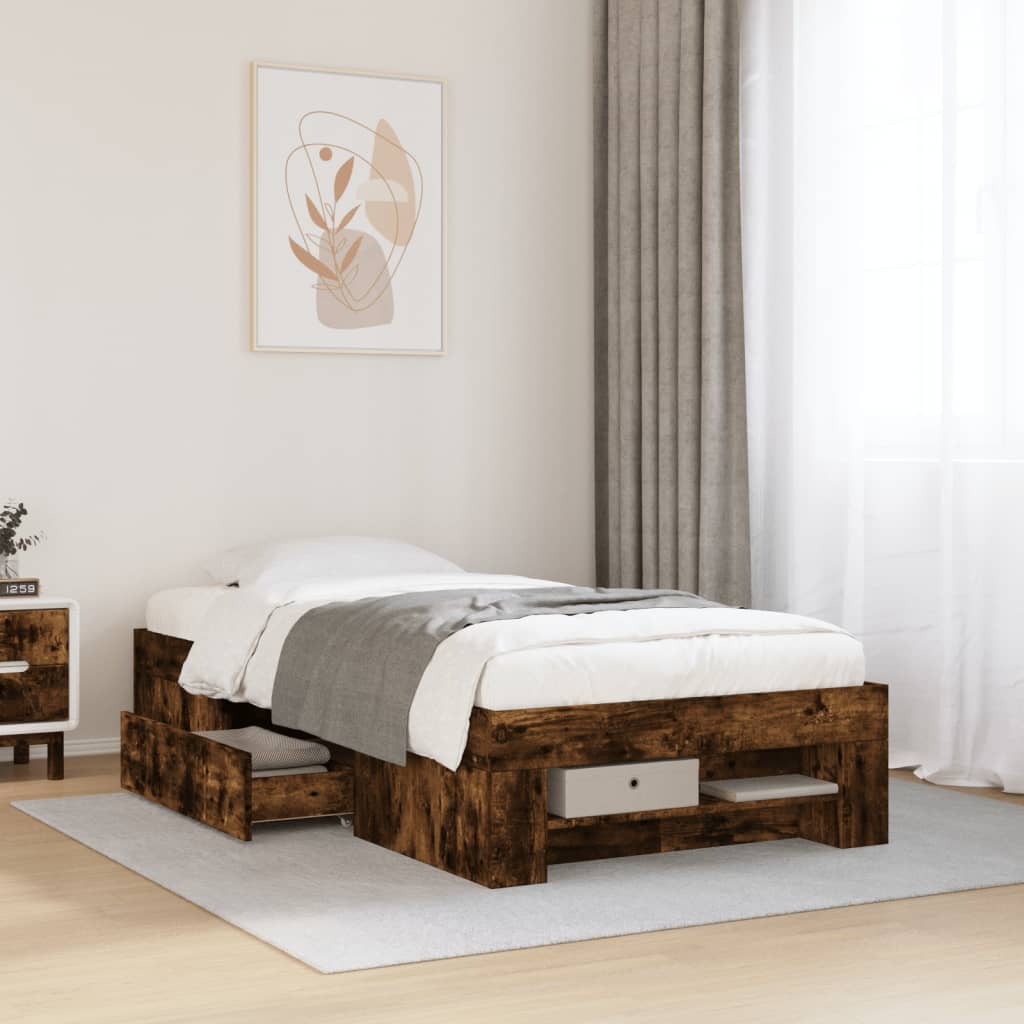 Bedframe Smoked Oak 100x200cm Engineered Wood - All Things Good
