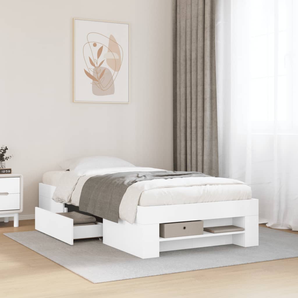 Bedframe White 90x200cm Engineered Wood - Merlin Deals