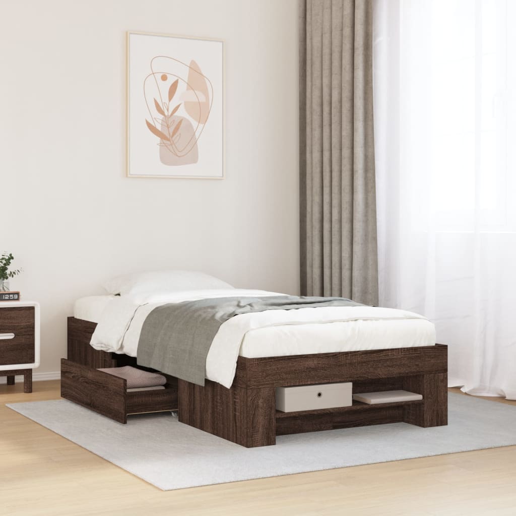 Bedframe Brown Oak 90x200cm Engineered Wood - Charlotte Dunes
