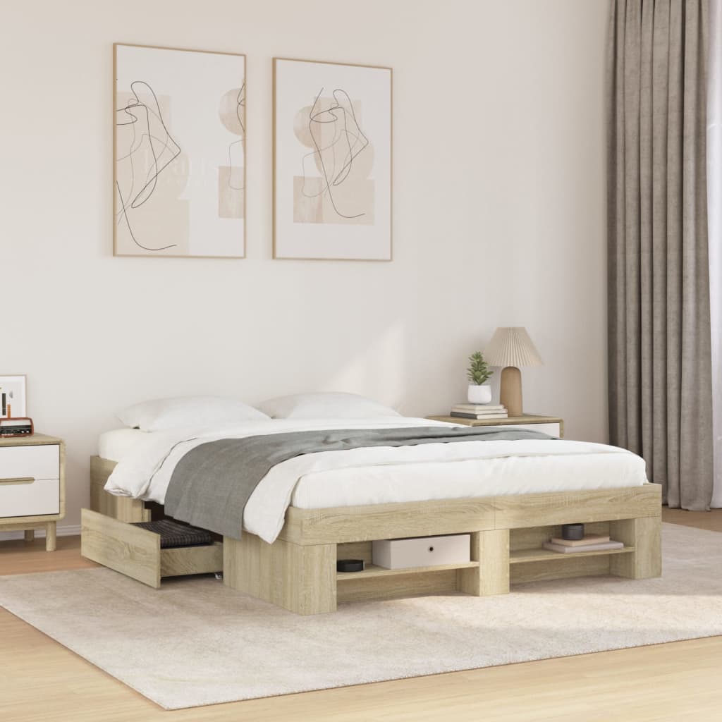 Bedframe Sonoma Oak 140x190cm Engineered Wood - Design Hut