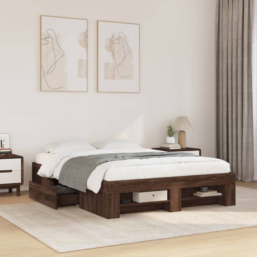Bedframe Brown Oak 140x190cm Engineered Wood - Design Hut