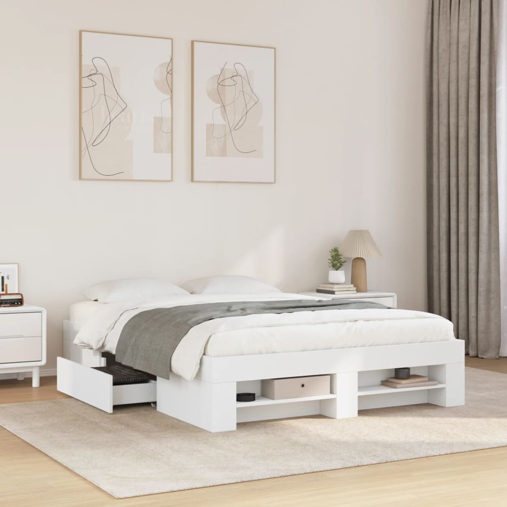 Bedframe White 135x190cm Double Engineered Wood - Brittle & Co