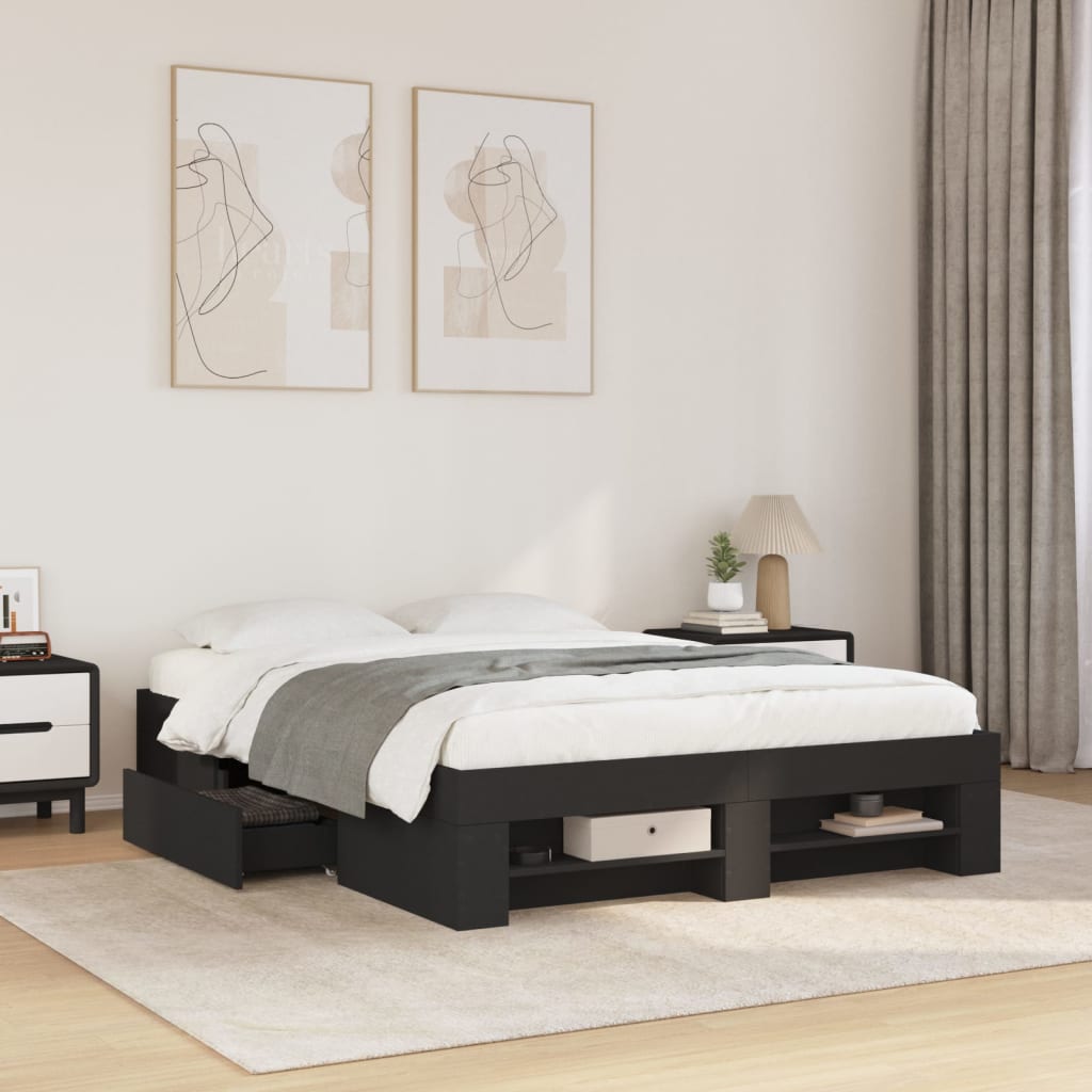Bedframe Black 135x190cm Double Engineered Wood - Design Hut