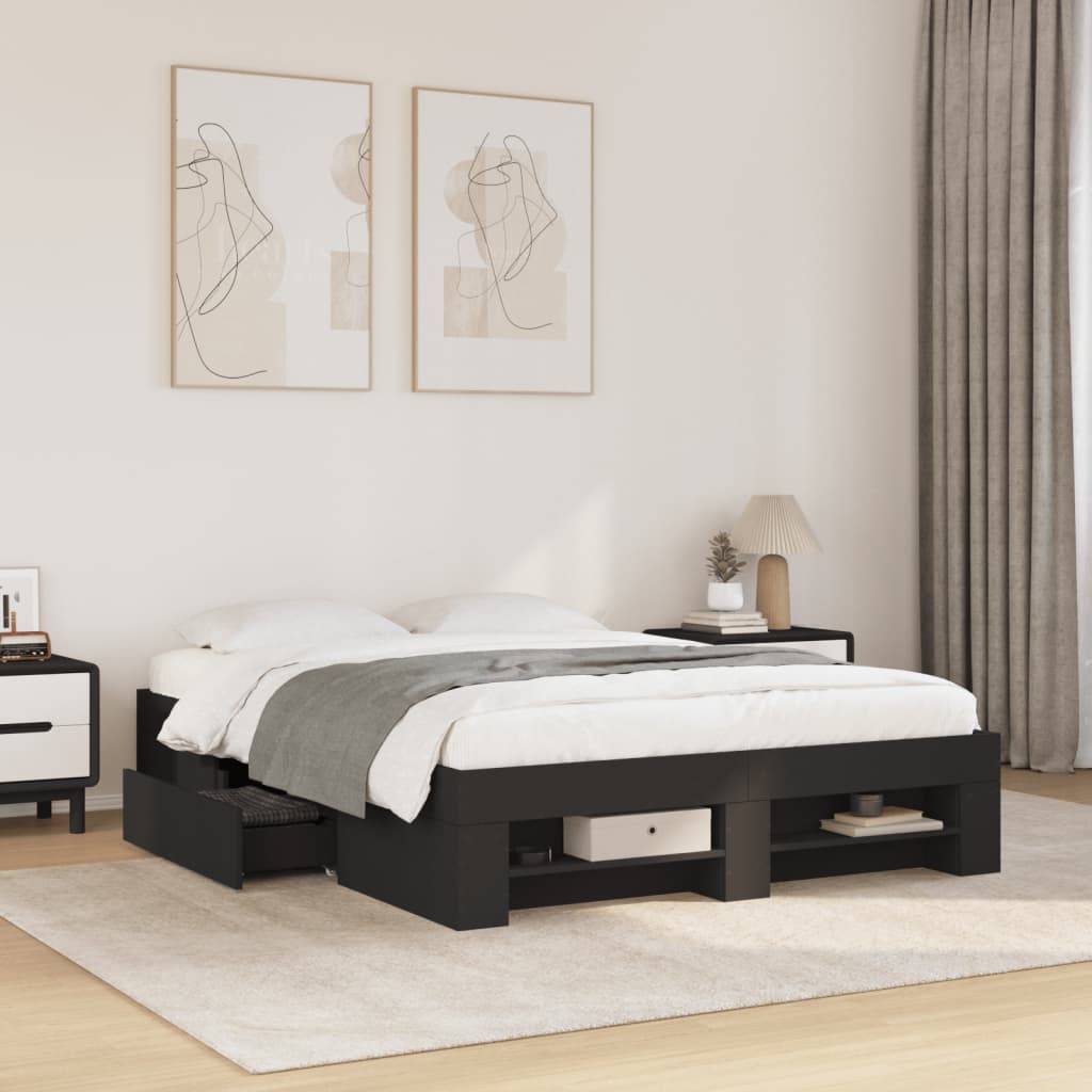 Bedframe Black 120x190cm Small Double Engineered Wood - The Home Maker