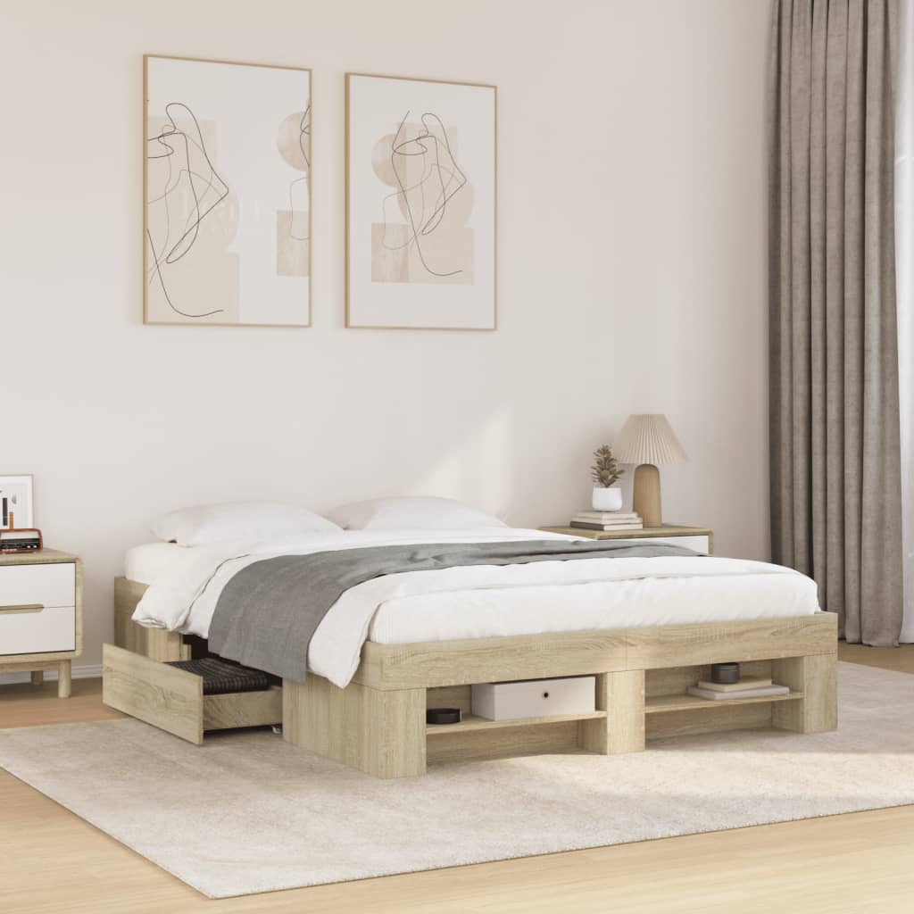 Bedframe Sonoma Oak 120x190cm Small Double Engineered Wood - Charlotte Dunes