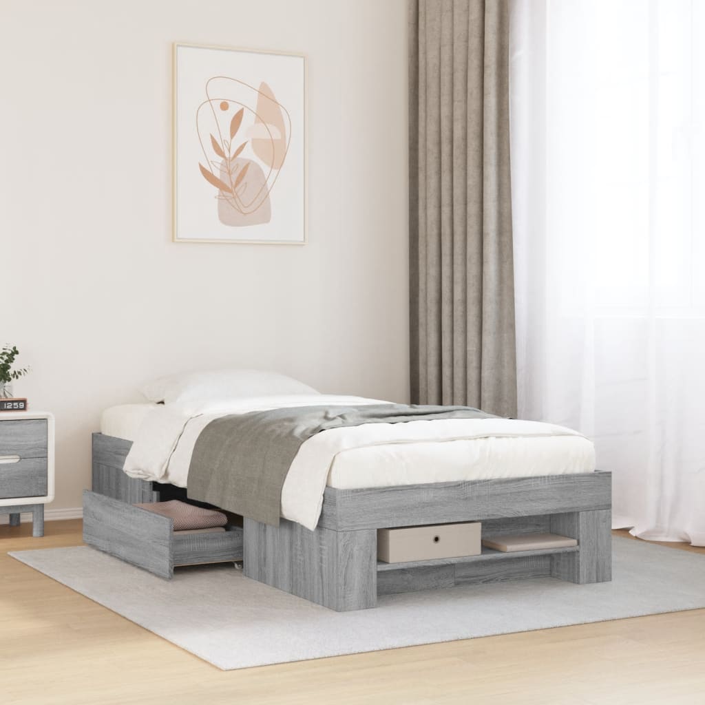 Bedframe Grey Sonoma 75x190cm Small Single Engineered Wood - Sid & Sam