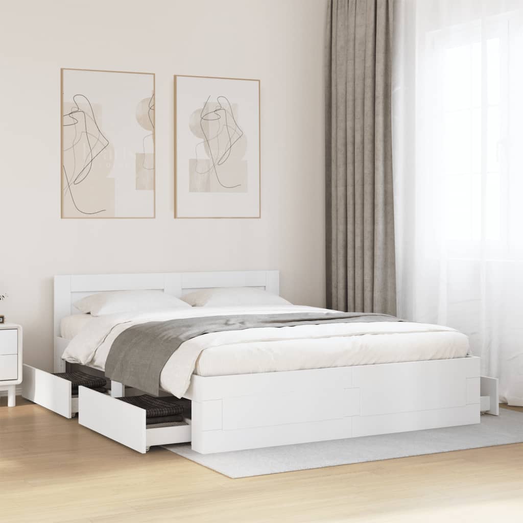 Bedframe with Headboard White 160x200cm - Design Hut