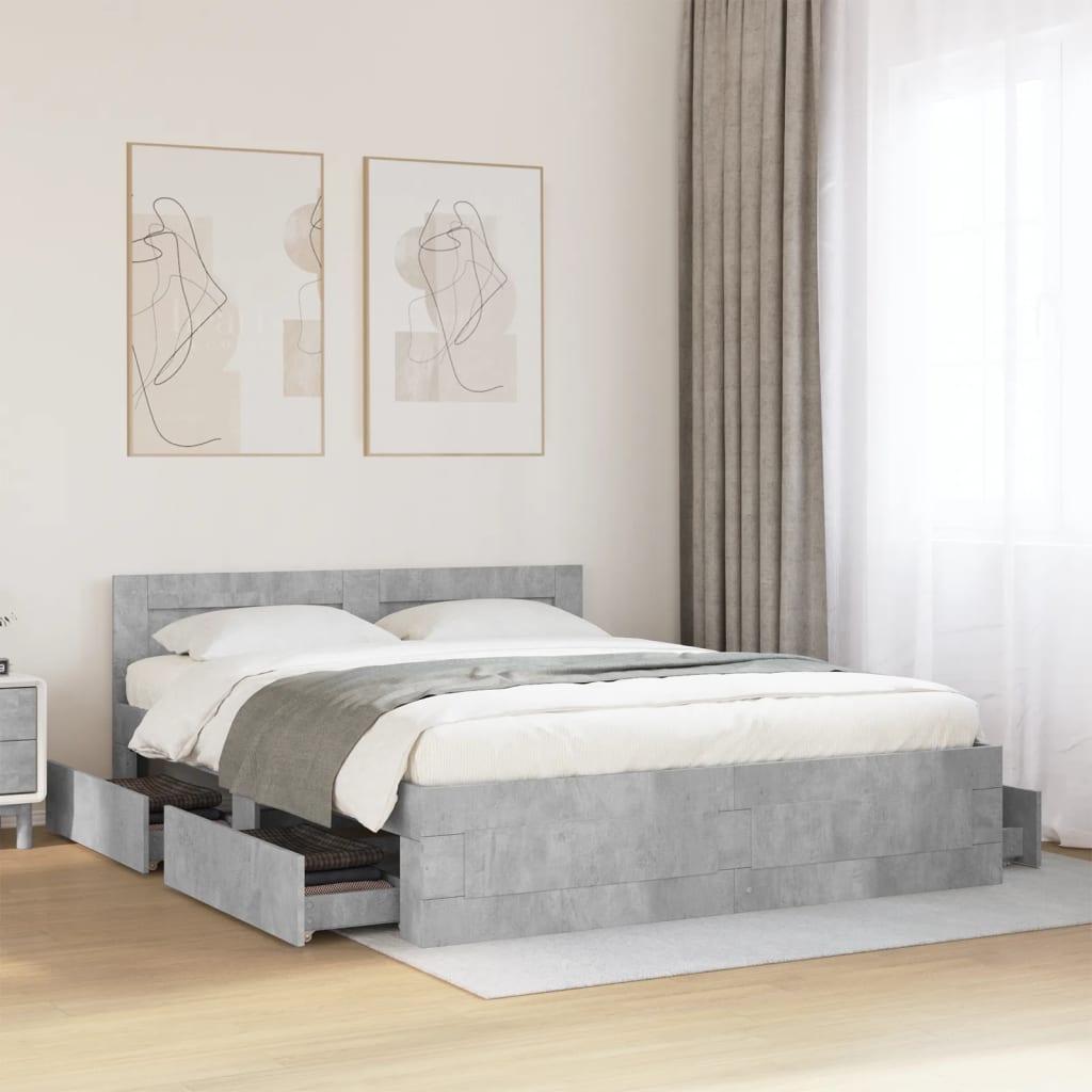 Bedframe with Headboard Concrete Grey 160x200cm - Merkel Designers