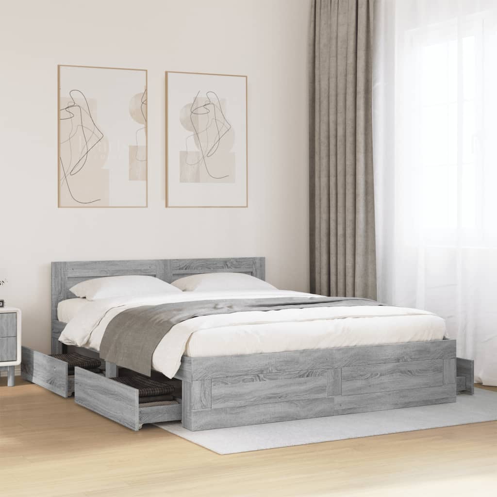 Bedframe with Headboard Grey Sonoma 160x200cm - Design Hut