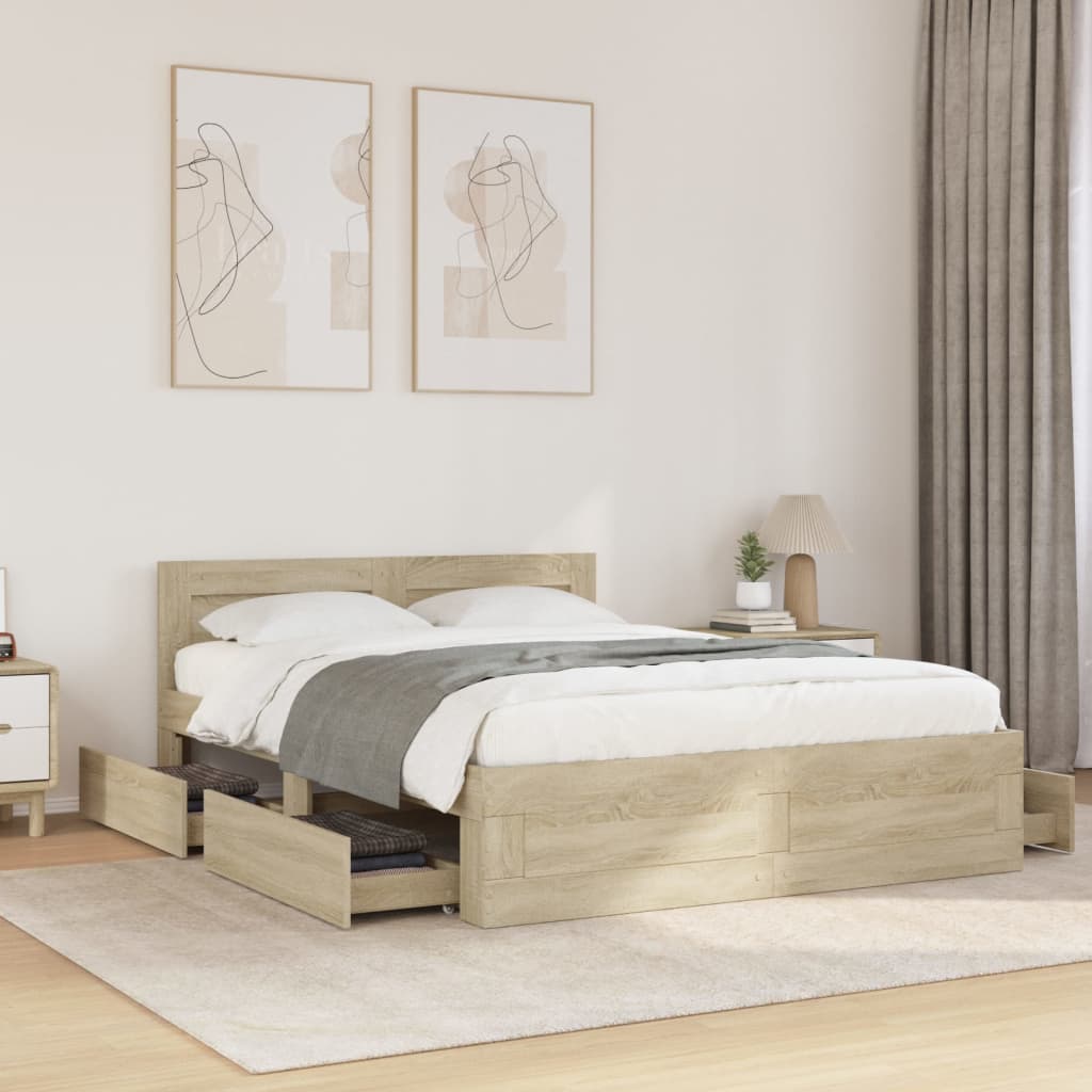 Bedframe with Headboard Sonoma Oak 140x200cm - All Things Good