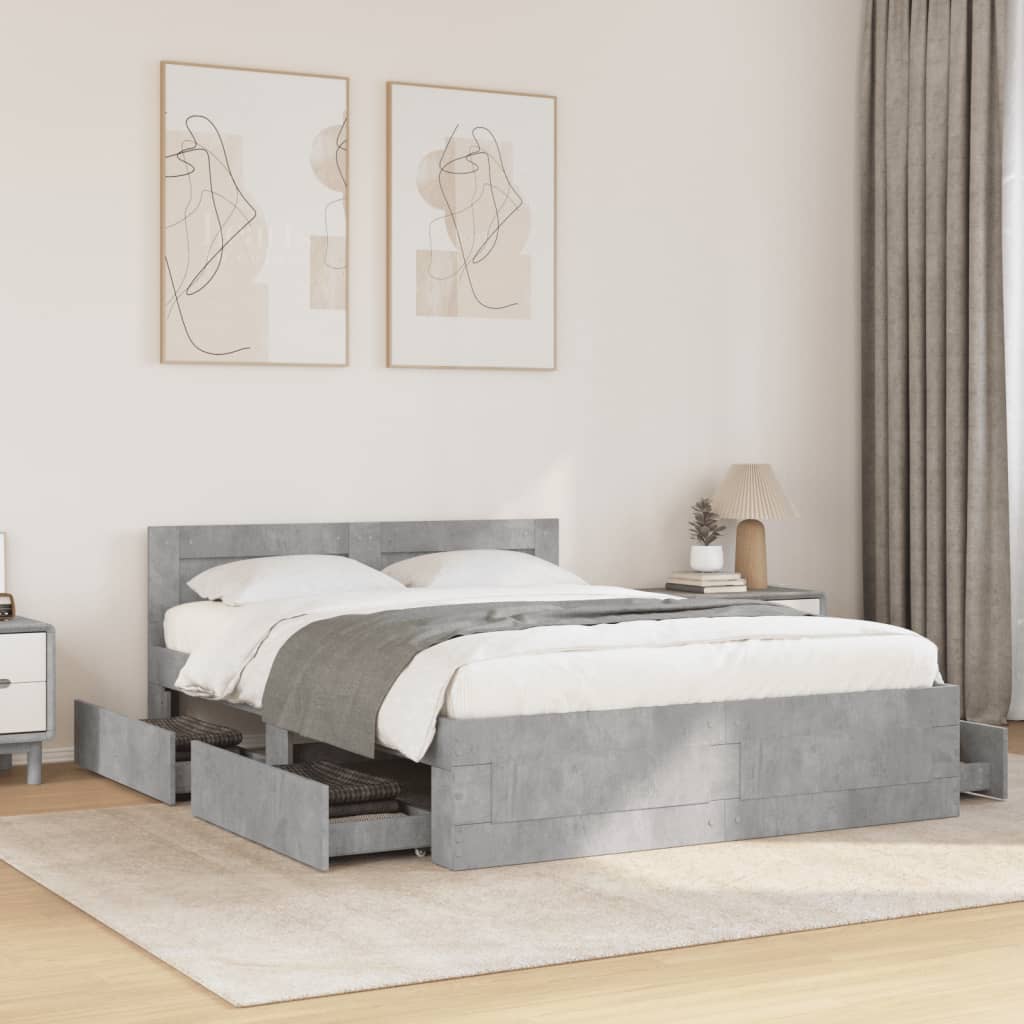 Bedframe with Headboard Concrete Grey 140x200cm - Tyrell & Tyrell