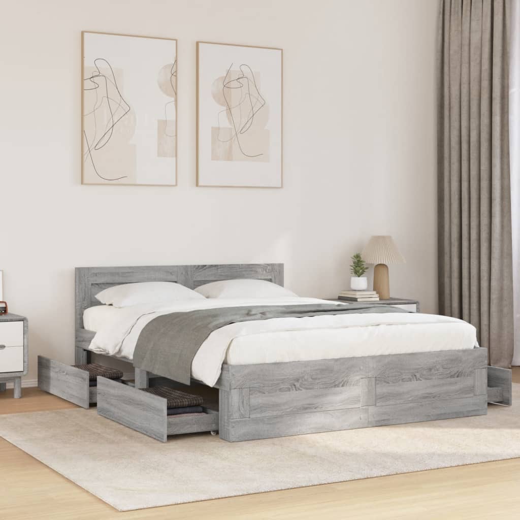 Bedframe with Headboard Grey Sonoma 140x200cm - Merlin Deals