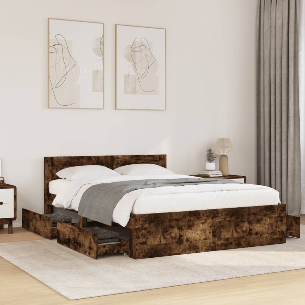 Bedframe with Headboard Smoked Oak 120x200cm - Merkel Designers