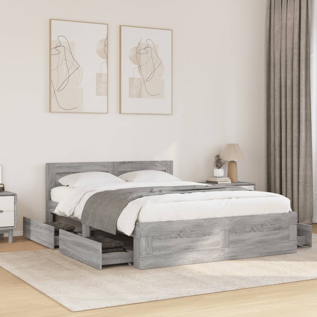 Bedframe with Headboard Grey Sonoma 120x200cm - Tyrell & Tyrell