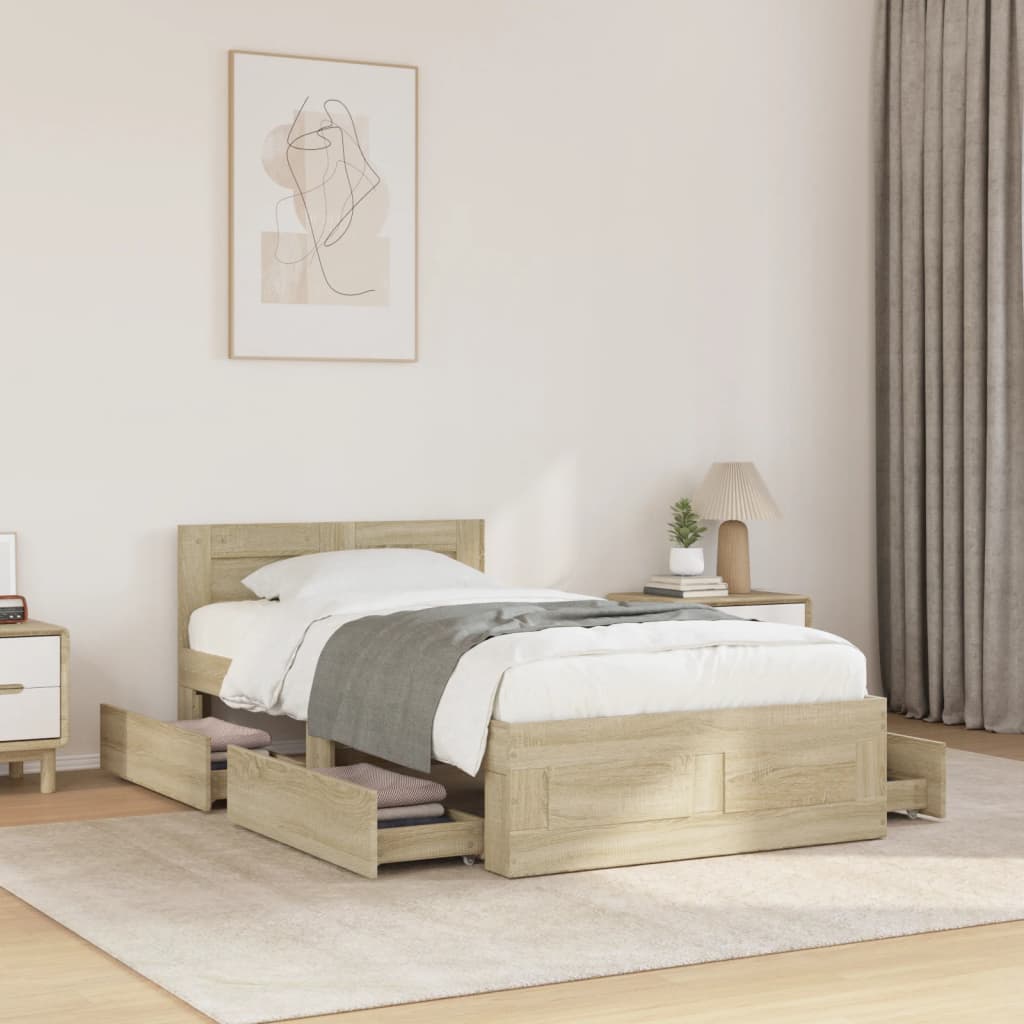 Bedframe with Headboard Sonoma Oak 90x200cm - Design Hut