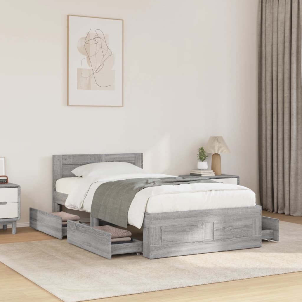 Bedframe with Headboard Concrete Grey 90x200cm - All Things Good
