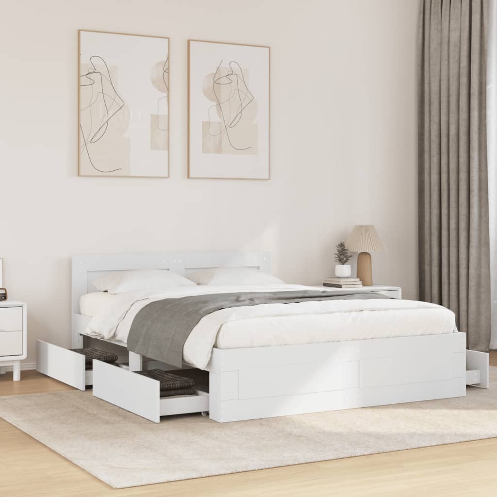 Bedframe with Headboard White 140x190cm - Casper Homes