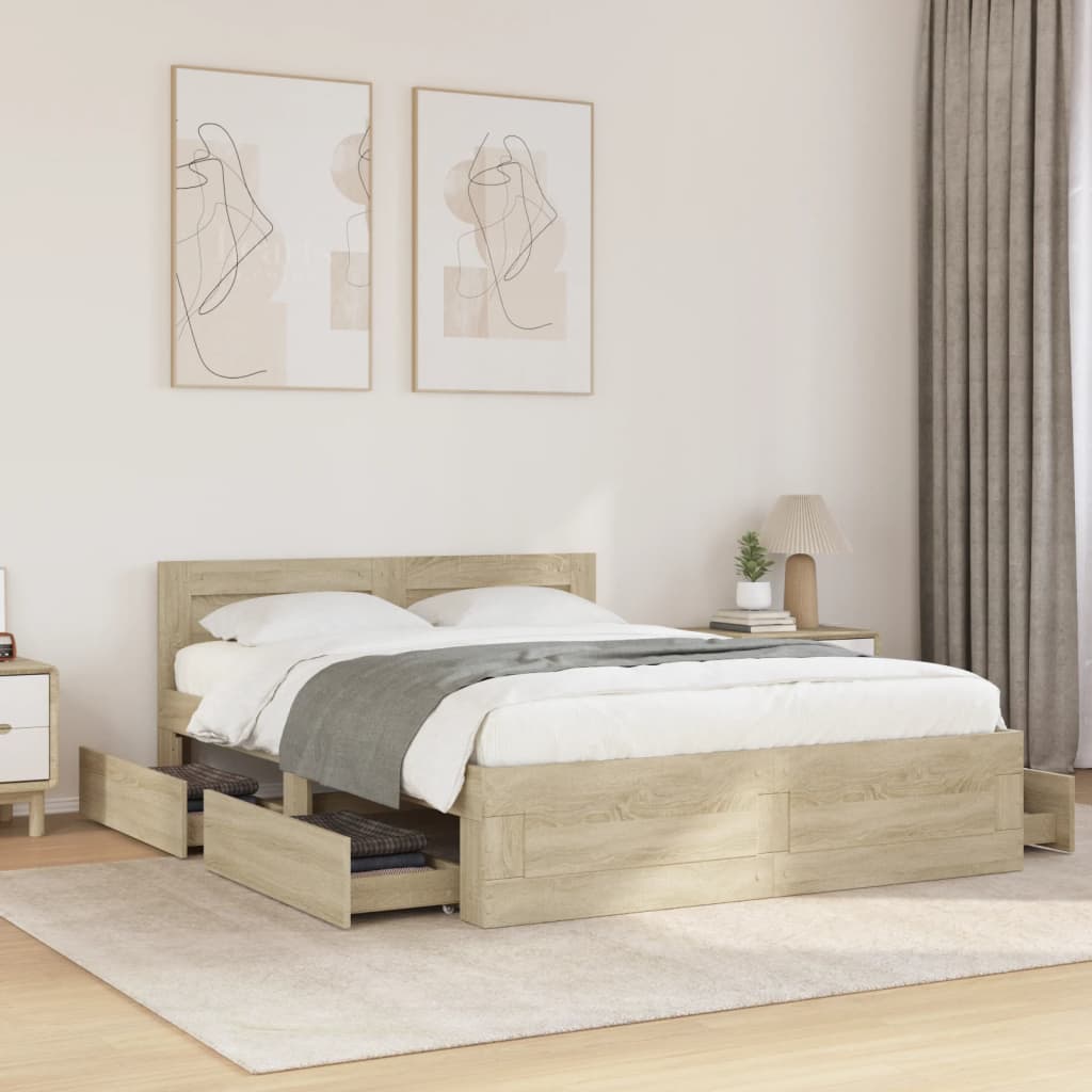 Bedframe with Headboard Sonoma Oak 135x190cm Double - Millennium Furniture