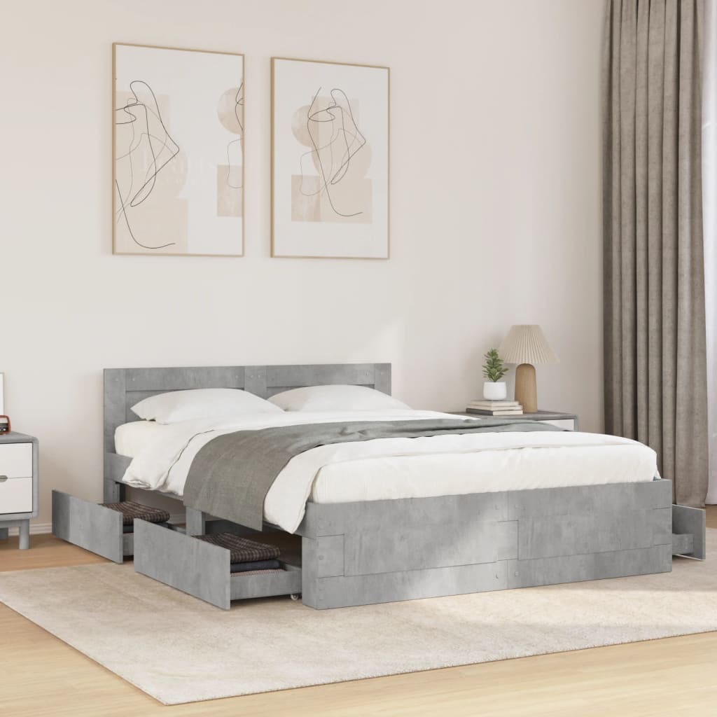 Bedframe with Headboard Concrete Grey 120x190cm Small Double - Design Hut