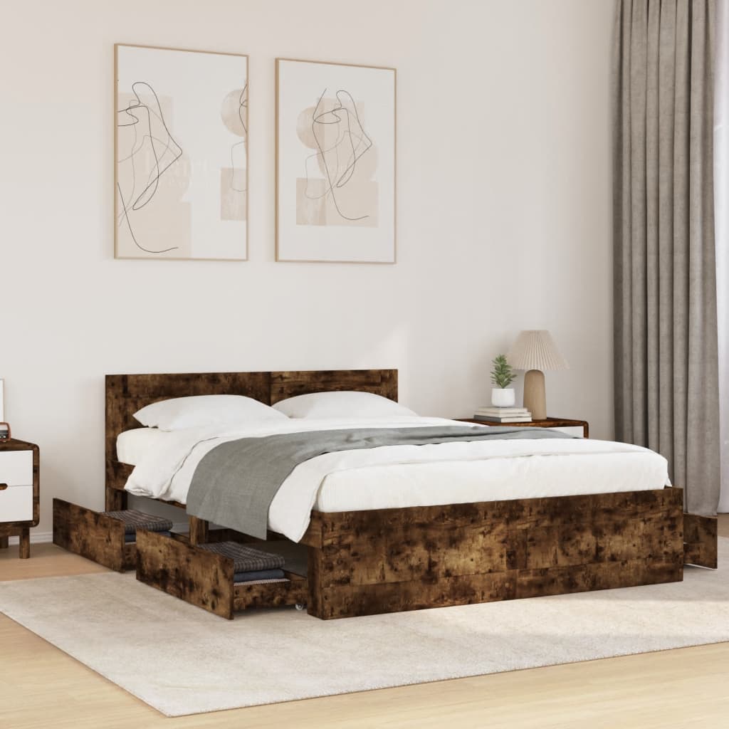 Bedframe with Headboard Smoked Oak 120x190cm Small Double - Style and Chic