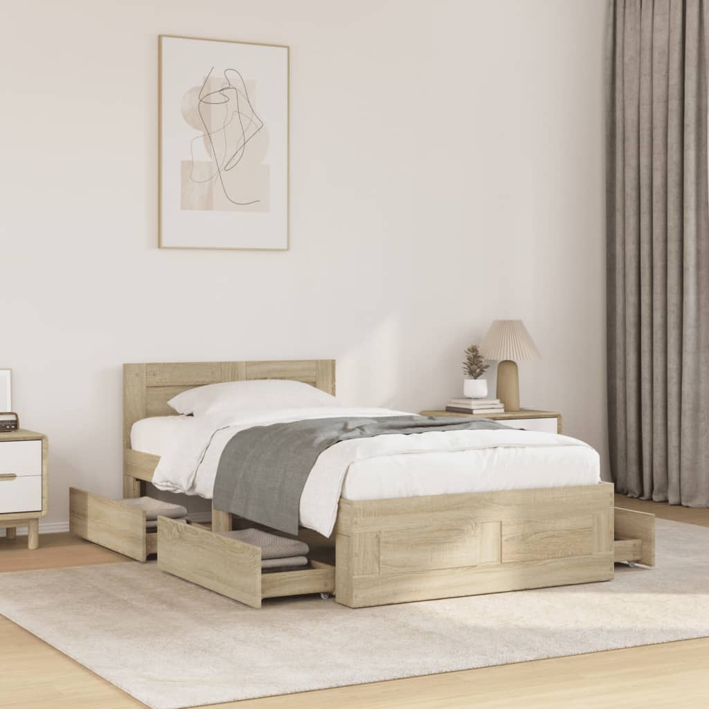 Bedframe with Headboard Sonoma Oak 75x190cm Small Single - Merkel Designers