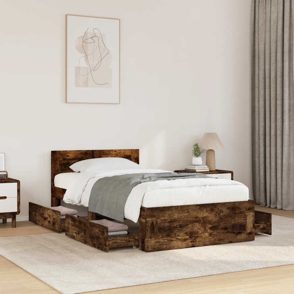 Bedframe with Headboard Smoked Oak 75x190cm Small Single - Decor Base