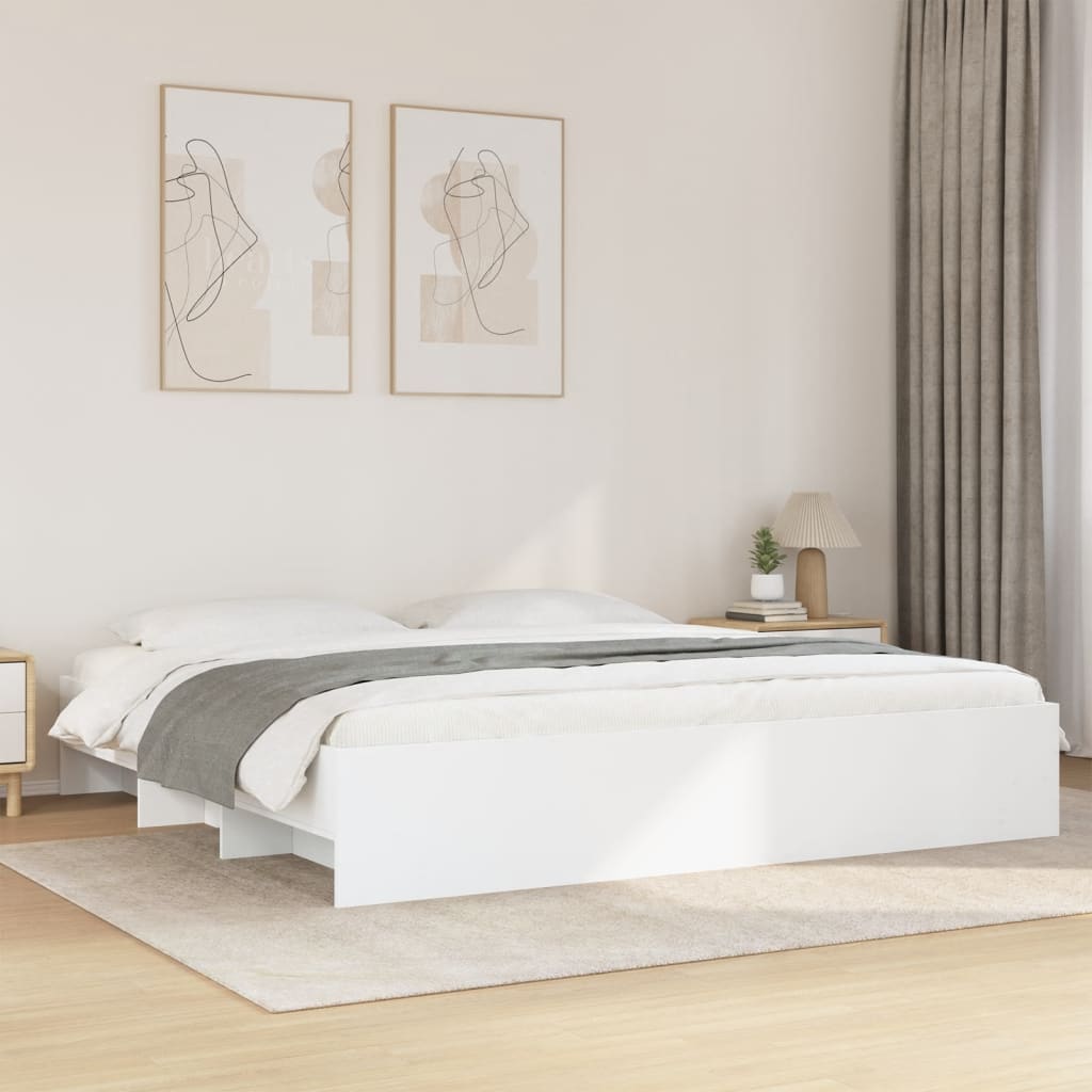 Bedframe White 200x200cm Engineered Wood - Merlin Deals