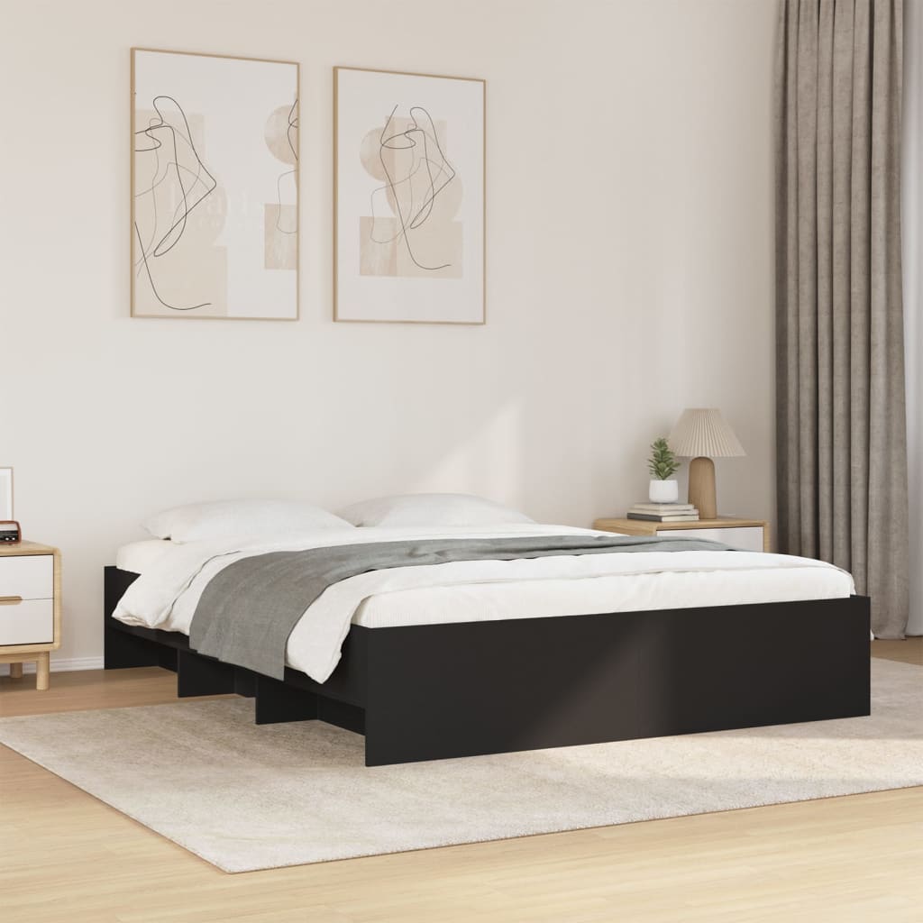 Bedframe Black 160x200cm Engineered Wood - Discount Dealers