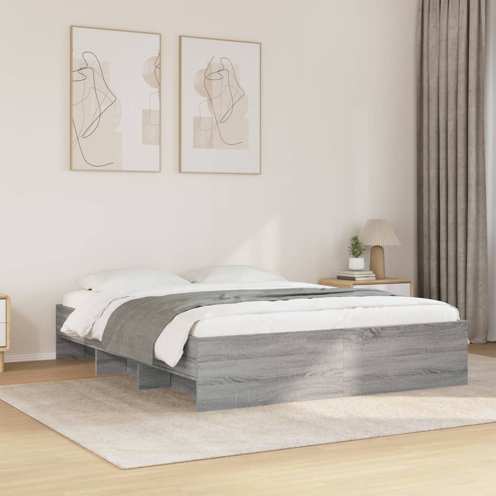 Bedframe Grey Sonoma 150x200cm King Size Engineered Wood - Style and Chic