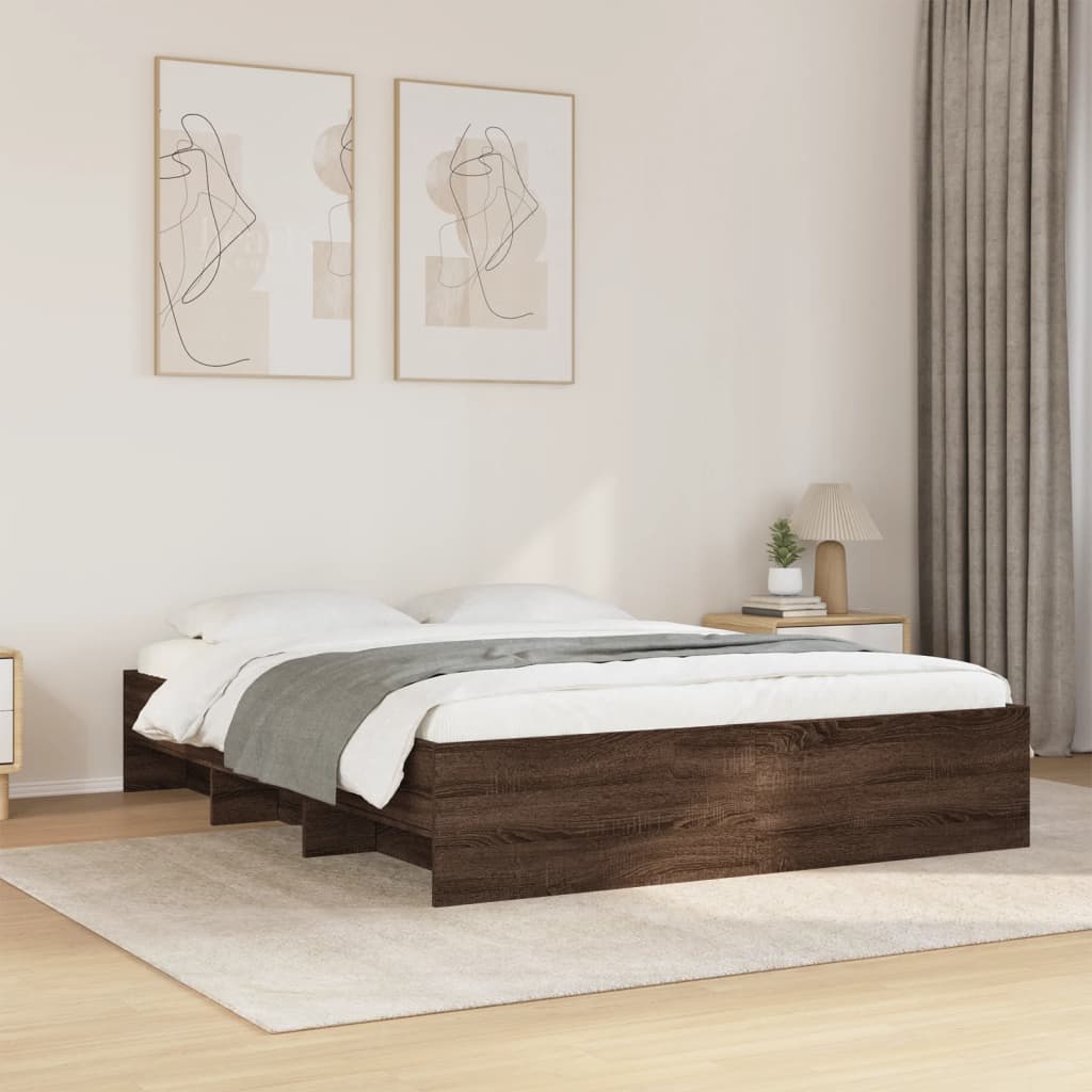 Bedframe Brown Oak 150x200cm King Size Engineered Wood - Casper Homes