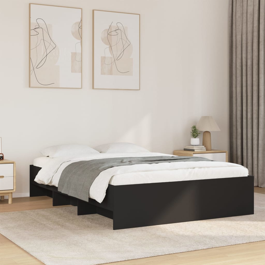 Bedframe Black 140x200cm Engineered Wood - Design Hut