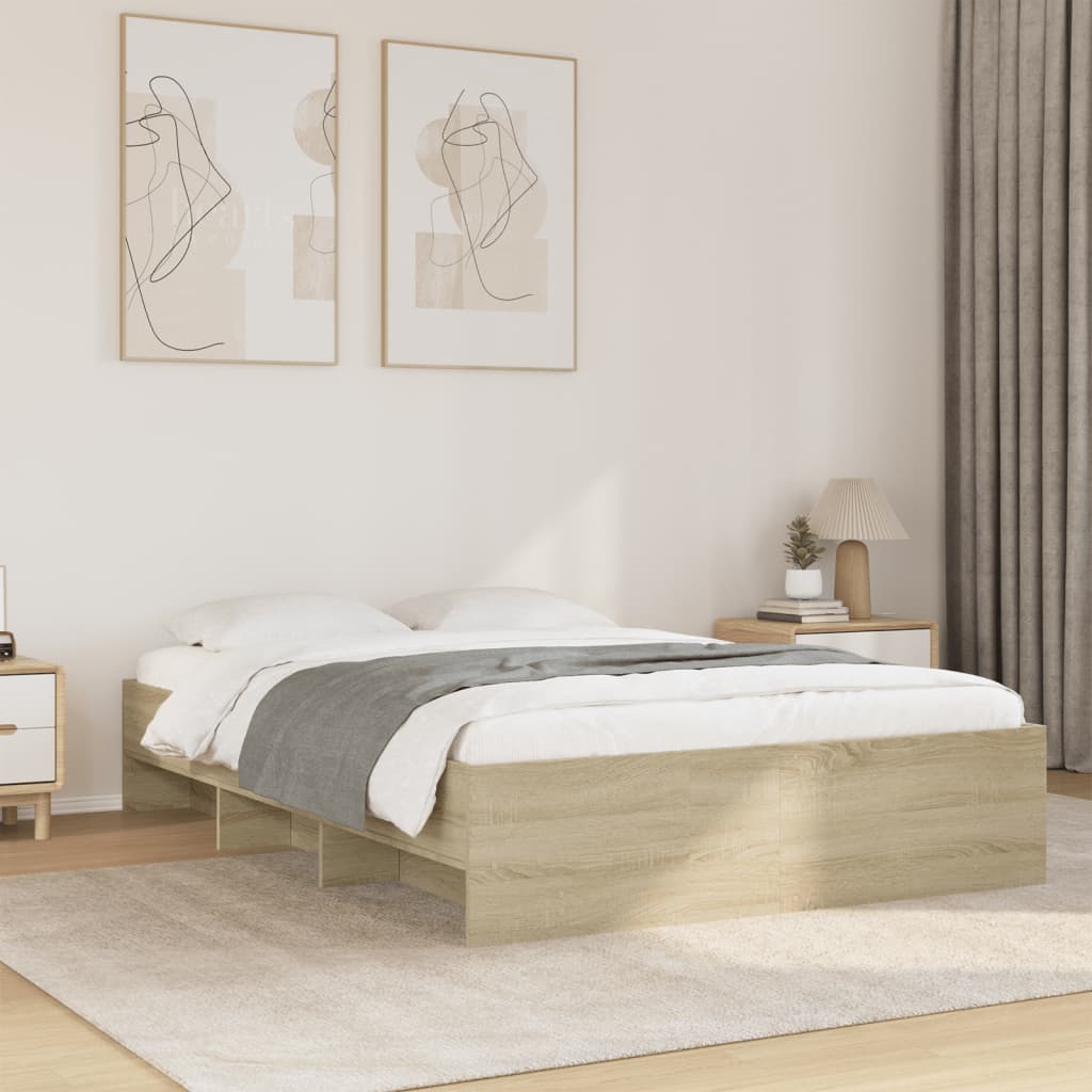 Bedframe Sonoma Oak 140x200cm Engineered Wood - All Things Good