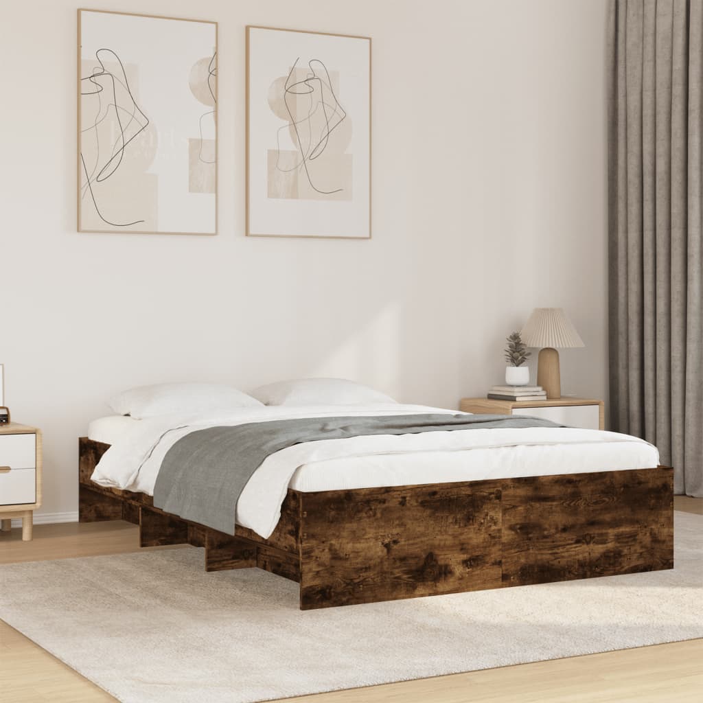 Bedframe Smoked Oak 140x200cm Engineered Wood - Sid & Sam