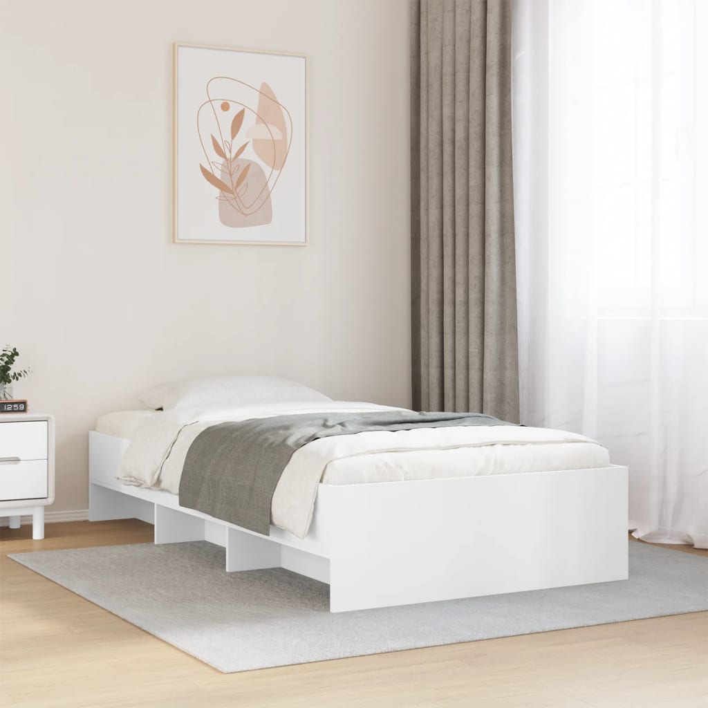 Bedframe White 100x200cm Engineered Wood - Discount Dealers
