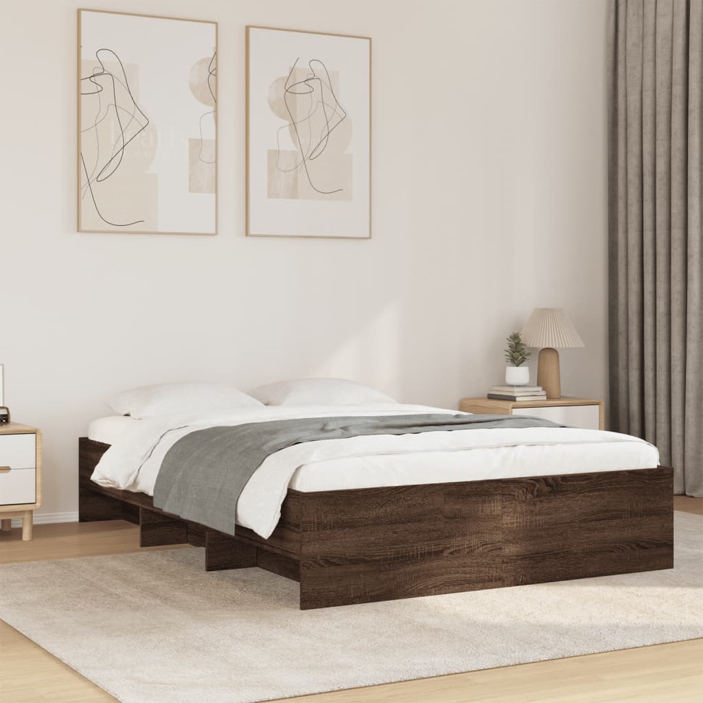 Bedframe Brown Oak 140x190cm Engineered Wood - The Home Maker
