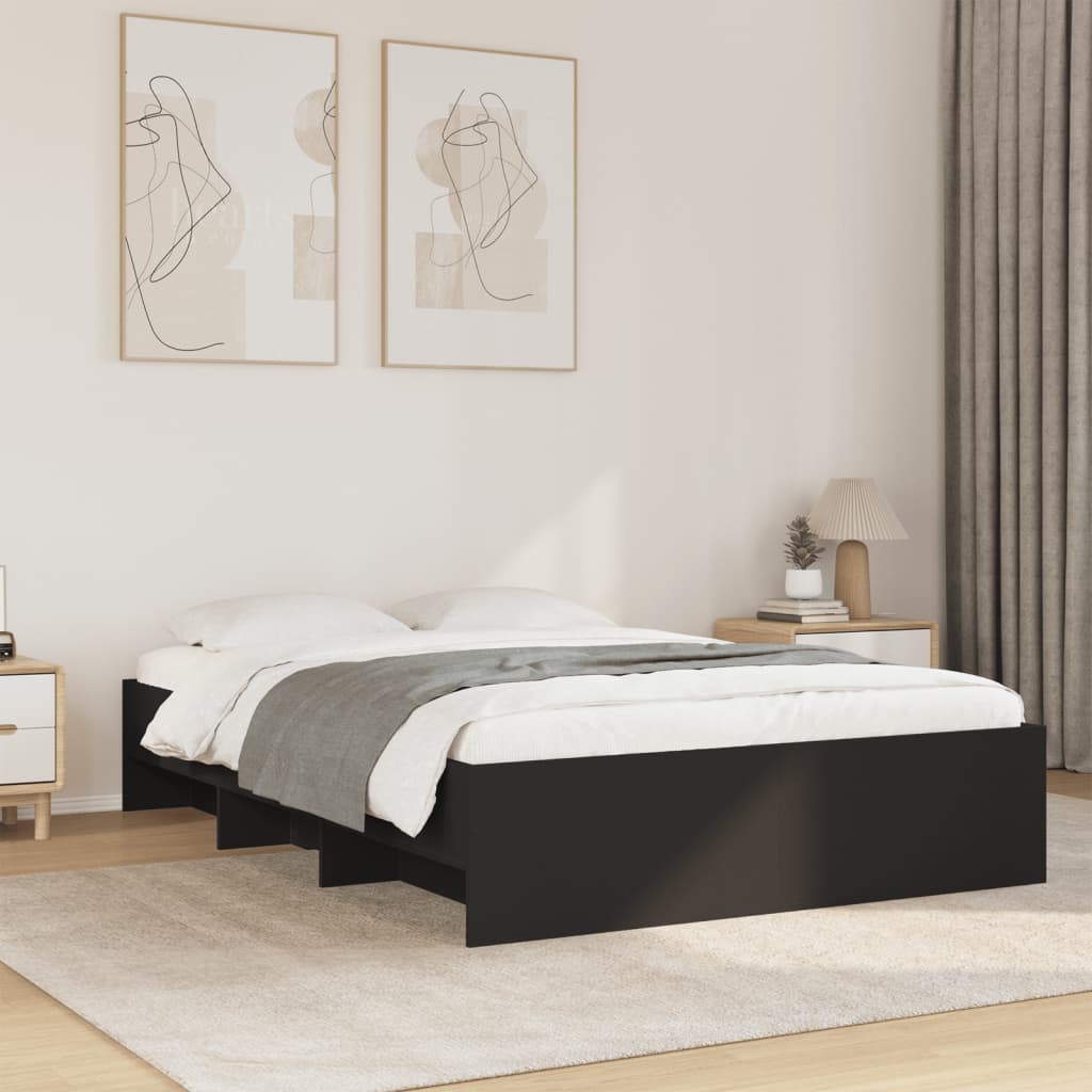 Bedframe Black 120x190cm Small Double Engineered Wood - Discount Dealers
