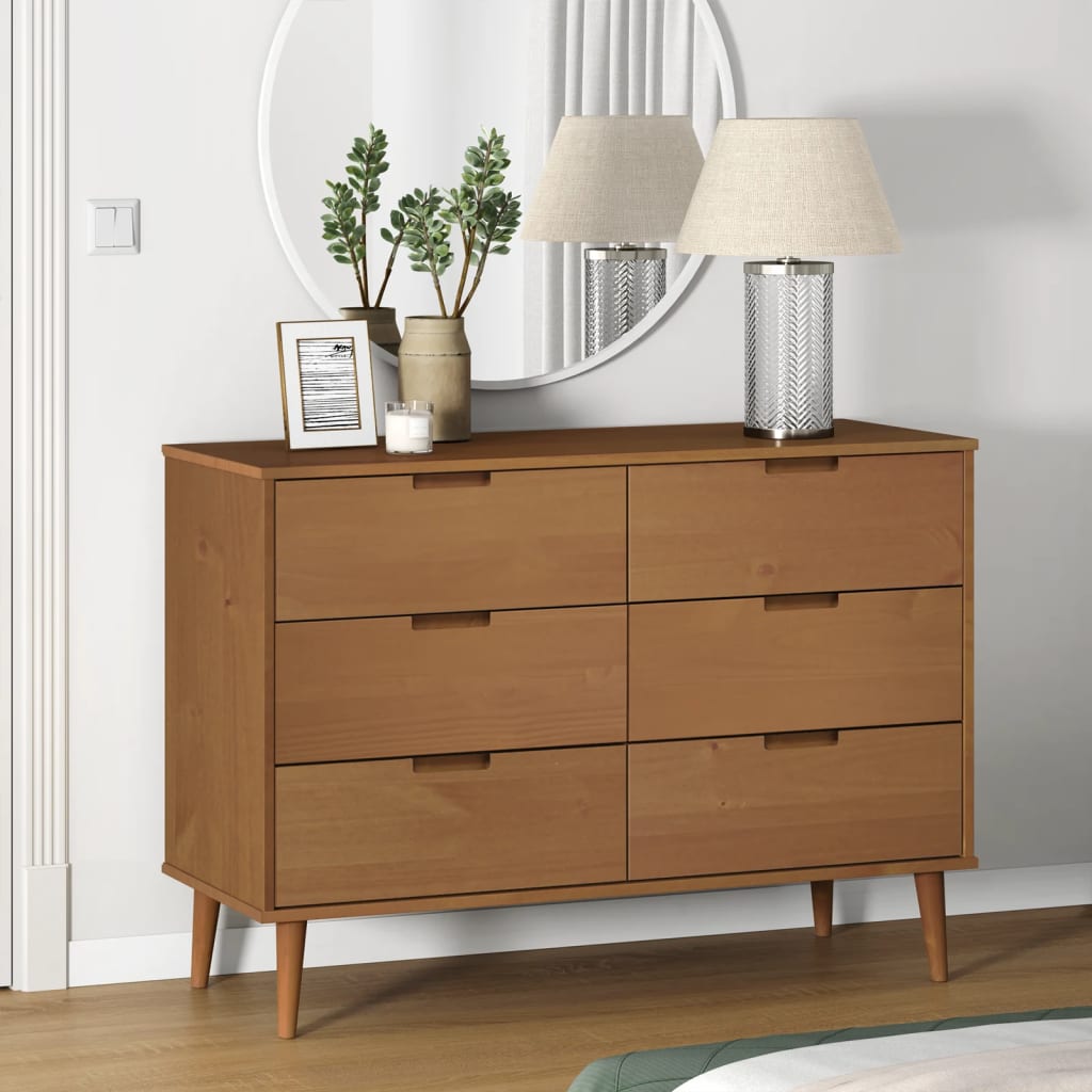 MORSON Oak Finish Chest of Drawers - Large-sized, 6 Drawers, Double - Unbeatable Bargains