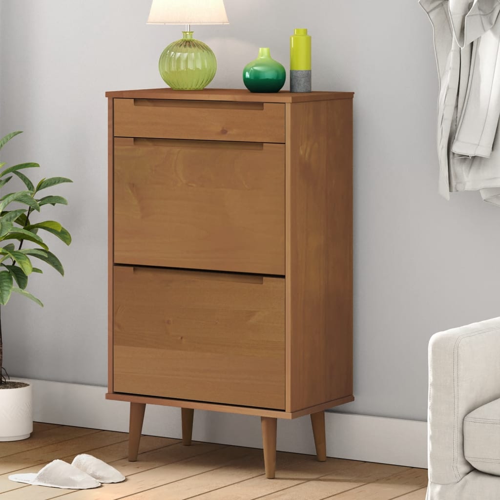Shoe Cabinet MOLDE Brown 59.5x35x103 cm Solid Wood Pine - Charlotte Dunes