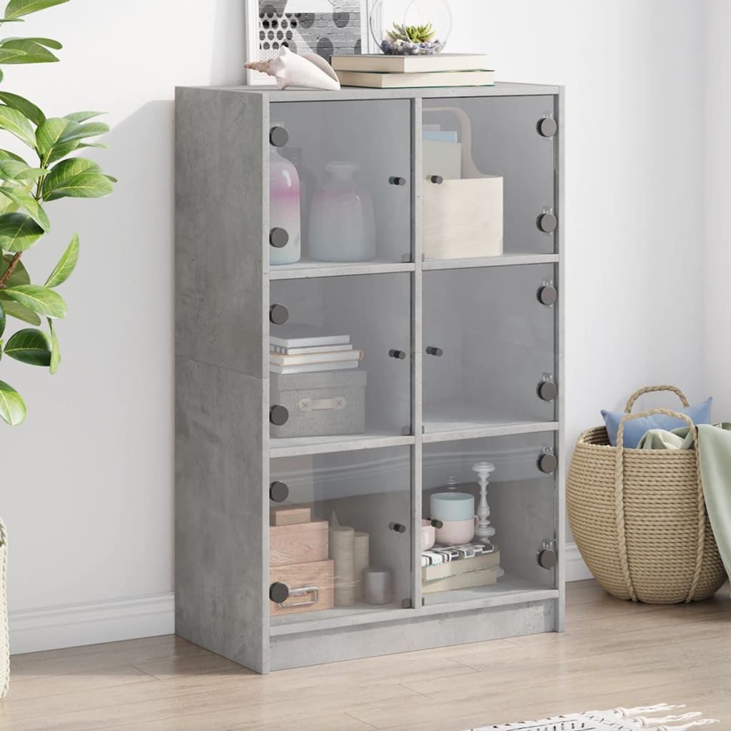 Highboard with Doors Concrete Grey 68x37x109 cm Engineered Wood - Charlotte Dunes