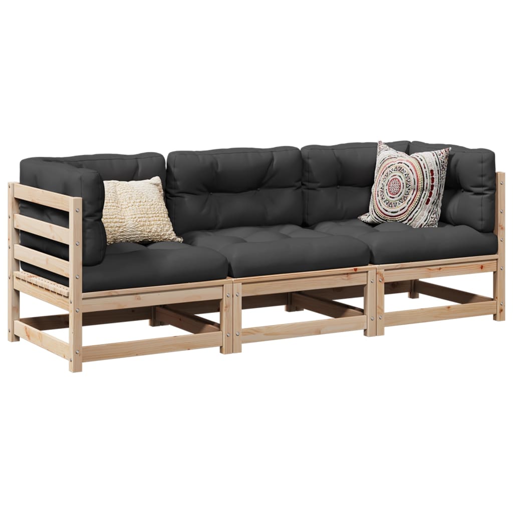 3 Piece Garden Sofa Set Solid Wood Pine - vid-3299264 - Discount Dealers