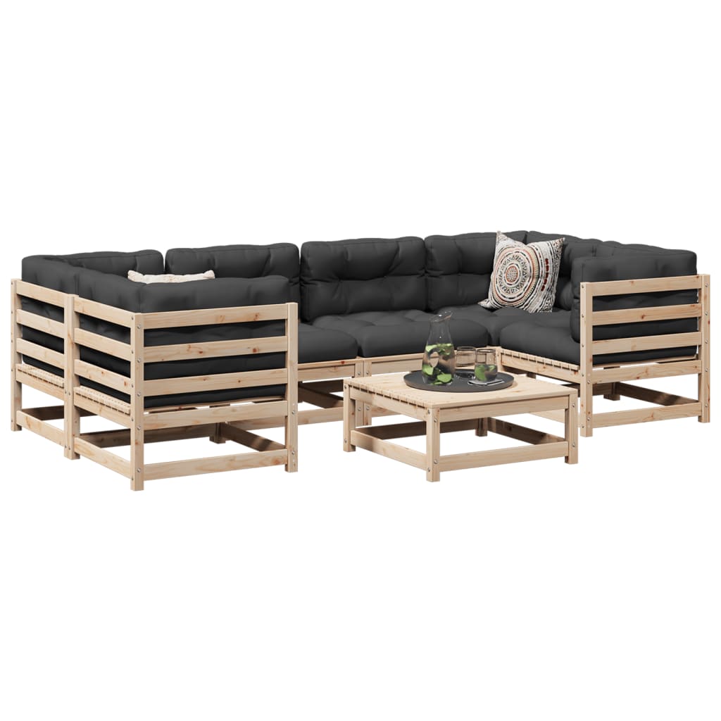 7 Piece Garden Sofa Set Solid Wood Pine - vid-3299308 - Discount Dealers