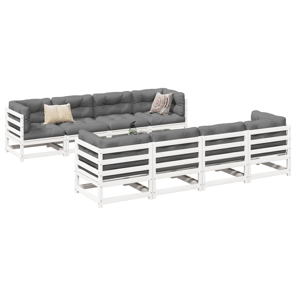 9 Piece Garden Sofa Set White Solid Wood Pine - vid-3299354 - Discount Dealers