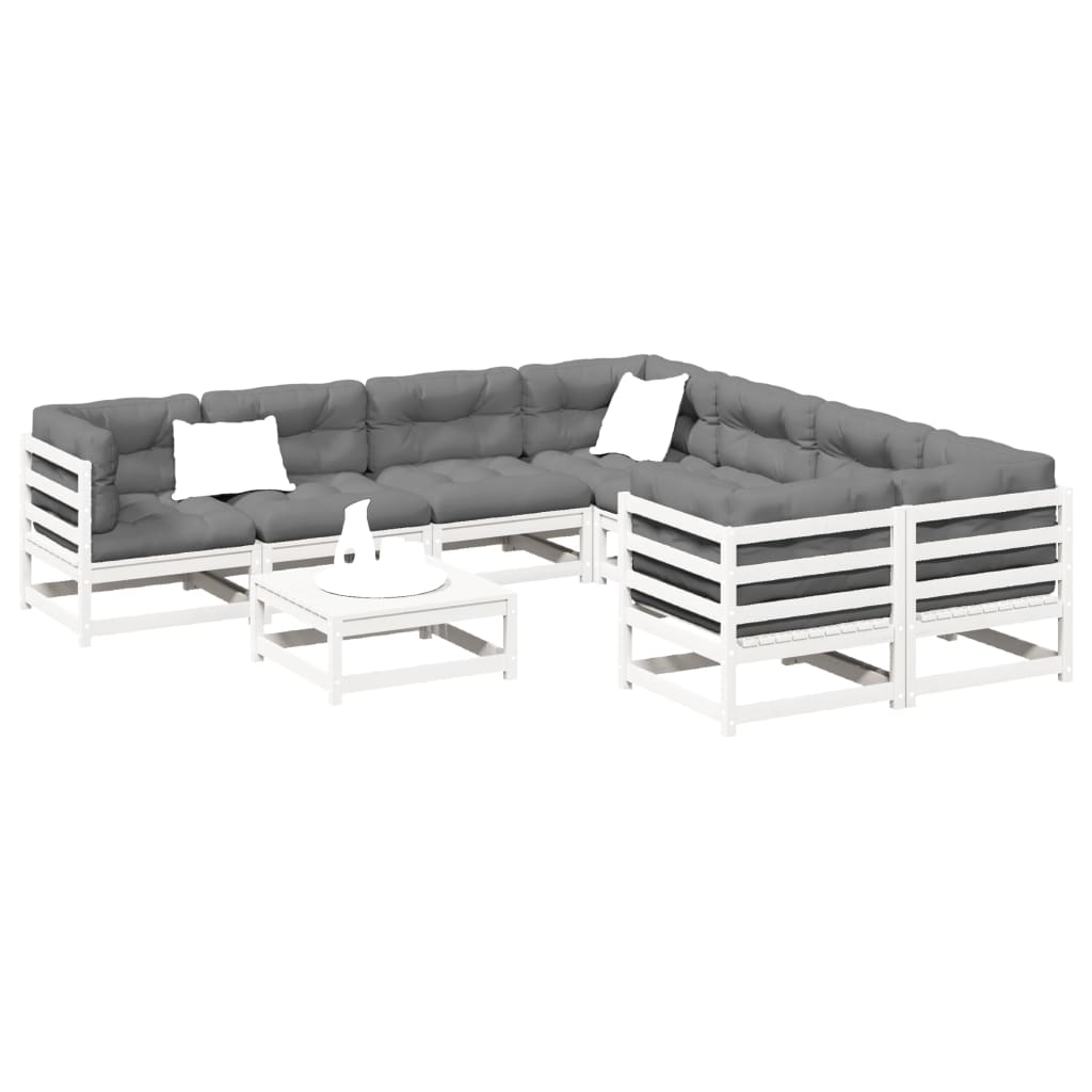 9 Piece Garden Sofa Set White Solid Wood Pine - vid-3299366 - Discount Dealers