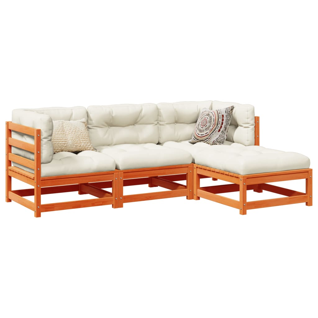 4 Piece Garden Sofa Set Wax Brown Solid Wood Pine - vid-3299378 - Discount Dealers